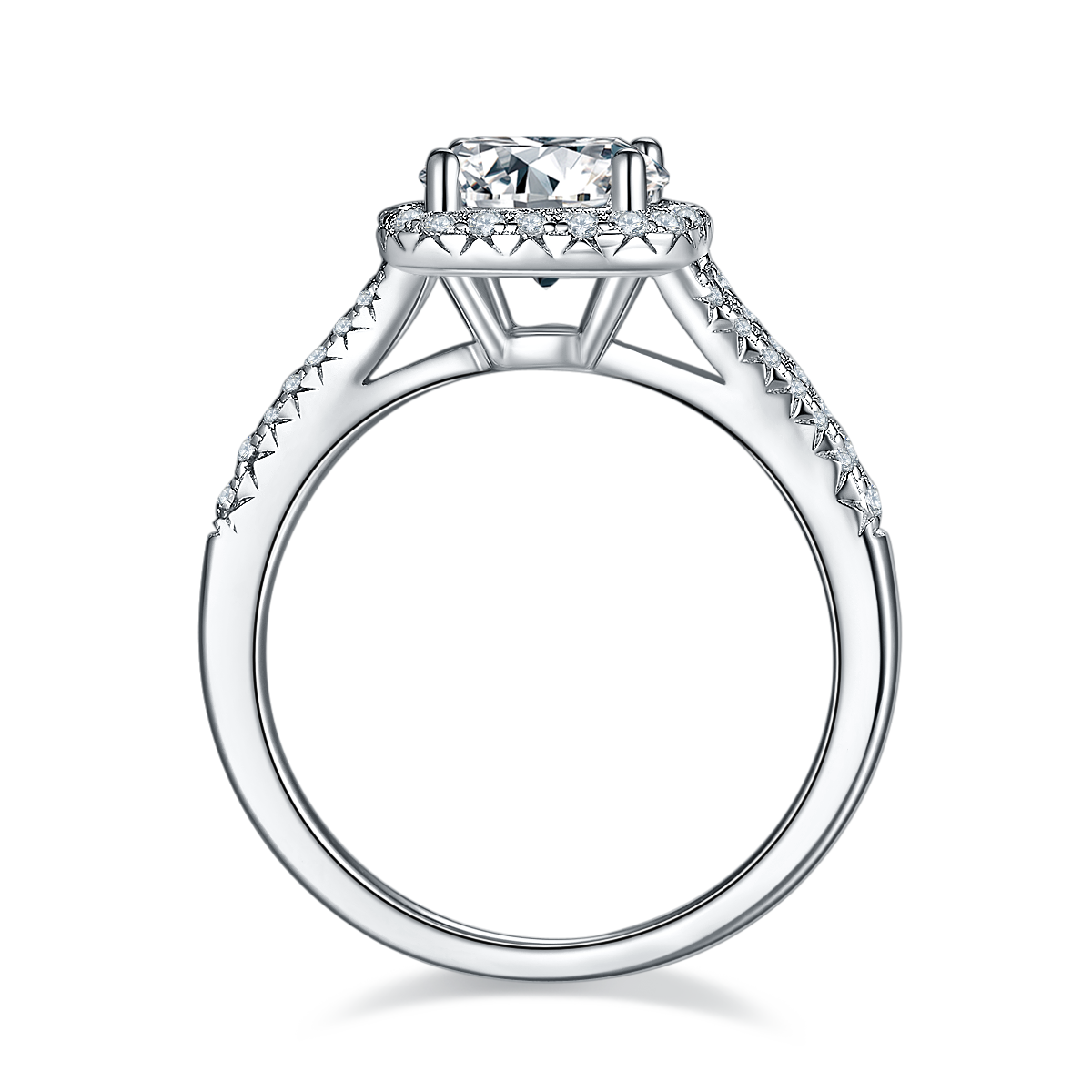 Double arm square bag S925 silver plated platinum moissanite diamond women's ring 1.5 carats D-grade
